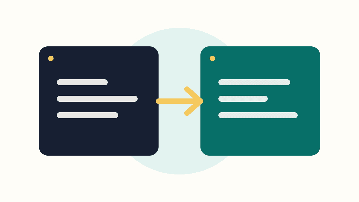 Illustration of two code panels connected to a shared learning path